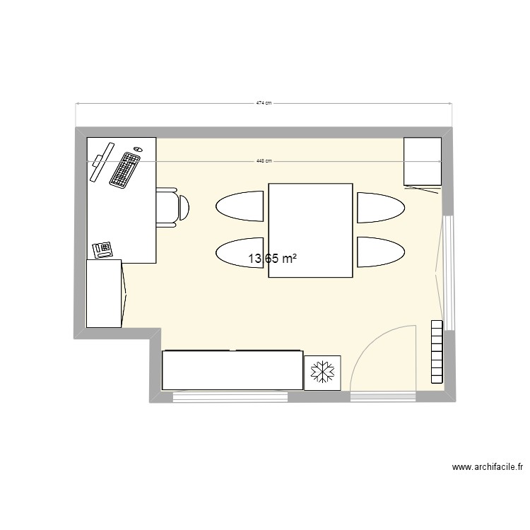 Bureau ferme. Plan de 1 pièce et 14 m2