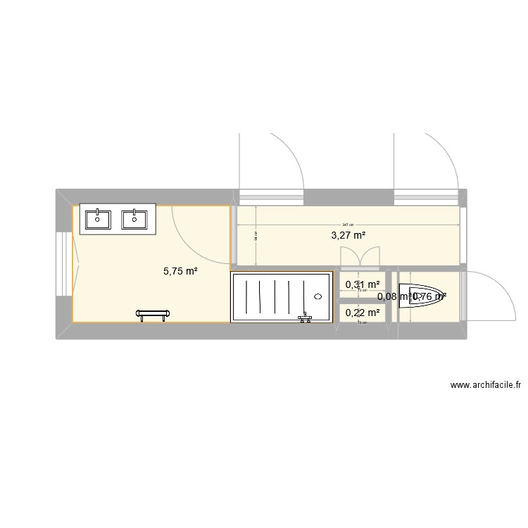 SDB. Plan de 6 pièces et 10 m2