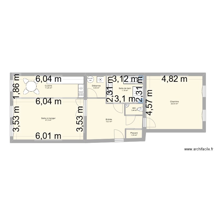 projet gambetta 2. Plan de 8 pièces et 80 m2