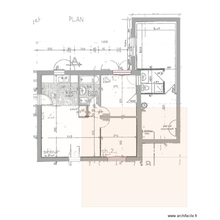 maISON SABLES. Plan de 1 pièce et 46 m2