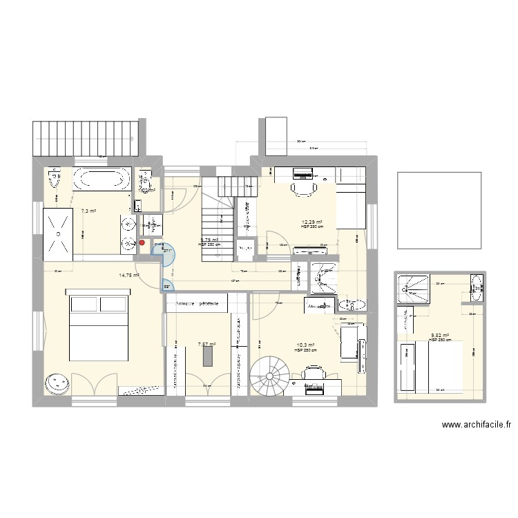 Rouret R+1 V10e. Plan de 10 pièces et 73 m2