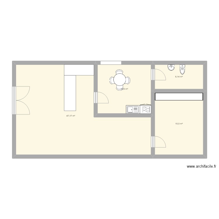 Magasin. Plan de 4 pièces et 82 m2