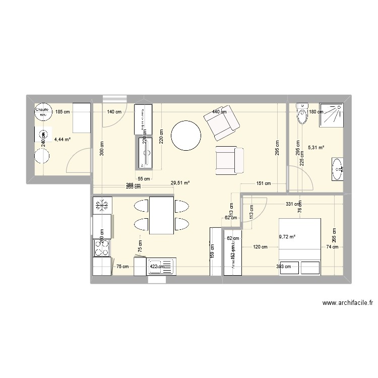 Maison. Plan de 4 pièces et 49 m2