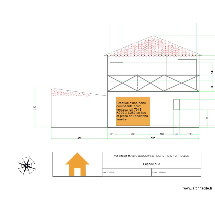 FENETRE SALON modifié façade sud. Plan de 0 pièce et 0 m2