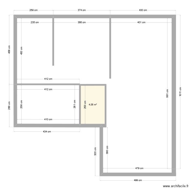 rc+. Plan de 1 pièce et 4 m2