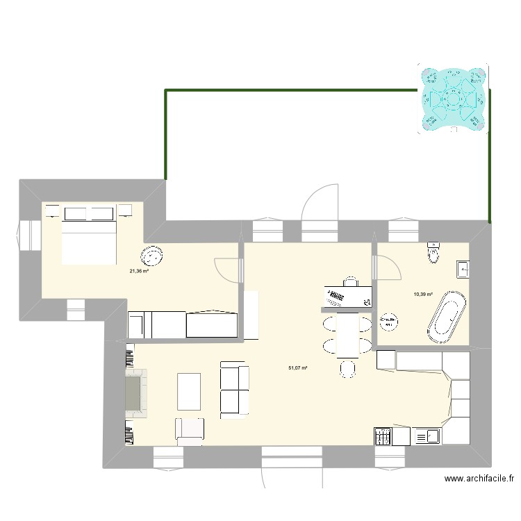 hobbit. Plan de 3 pièces et 83 m2