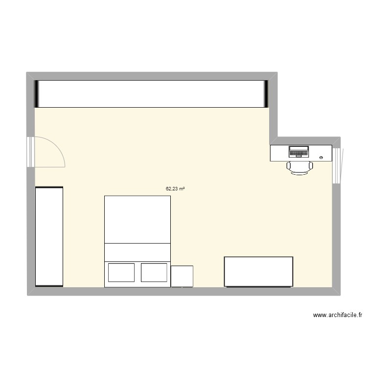 chambre v1. Plan de 1 pièce et 62 m2