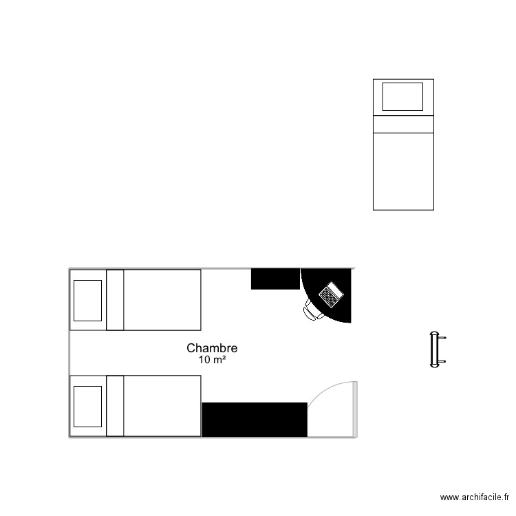 Chambre . Plan de 1 pièce et 10 m2