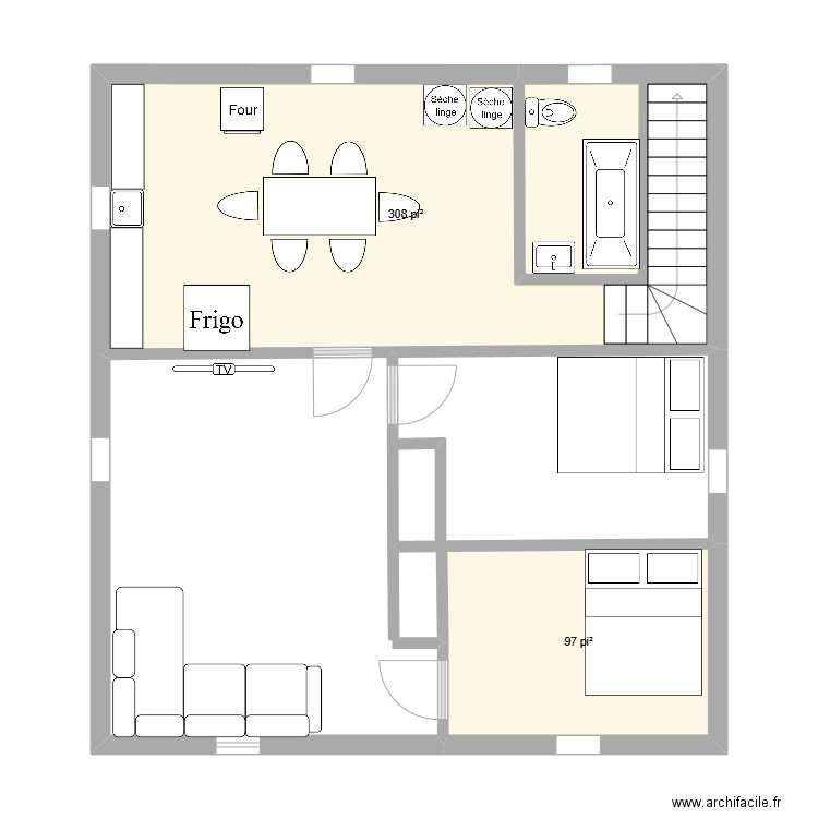 379 st antoine avant reno. Plan de 2 pièces et 38 m2