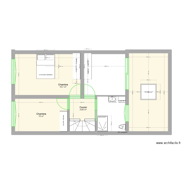 Plan étage caroline implantation. Plan de 4 pièces et 48 m2