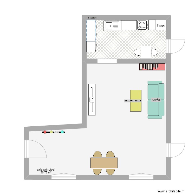 Dia de caça. Plan de 2 pièces et 47 m2