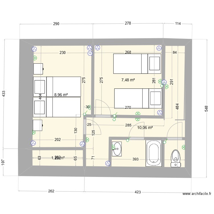 cancale. Plan de 9 pièces et 63 m2