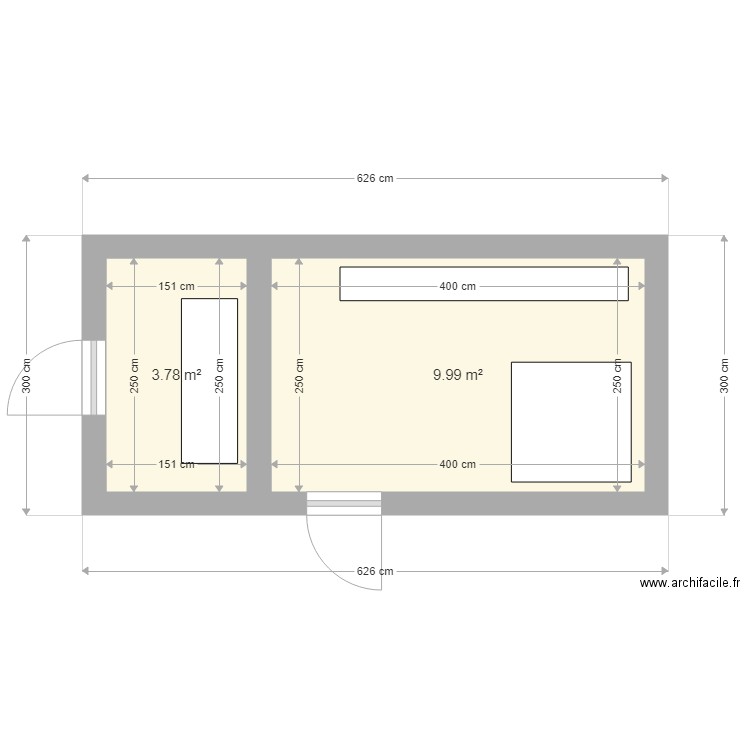 local technique. Plan de 2 pièces et 14 m2