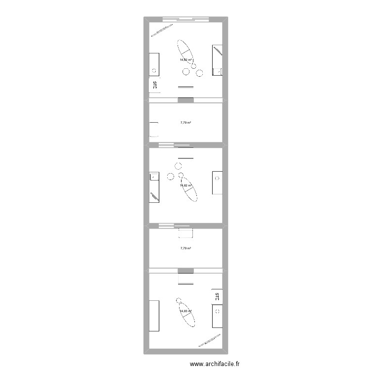 CAB. Plan de 5 pièces et 60 m2