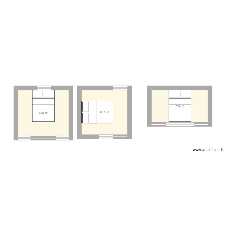 Chambre. Plan de 3 pièces et 25 m2