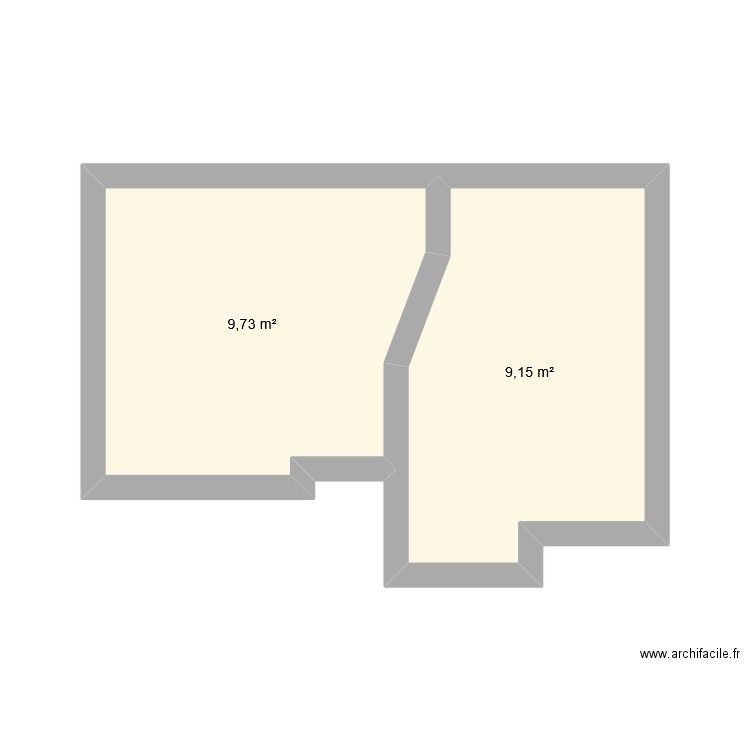 Bureau et chambre vide. Plan de 2 pièces et 19 m2