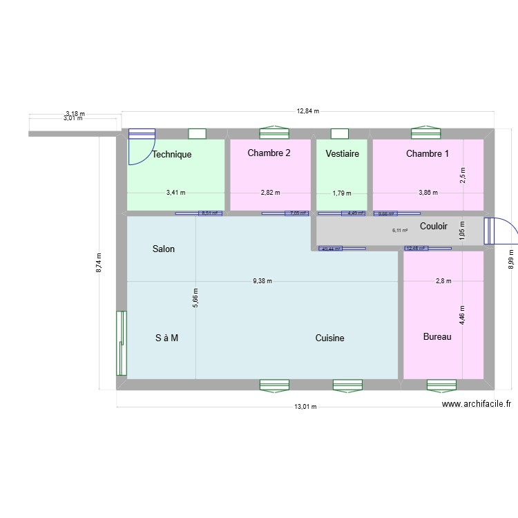 Maison 100m2 03. Plan de 7 pièces et 98 m2