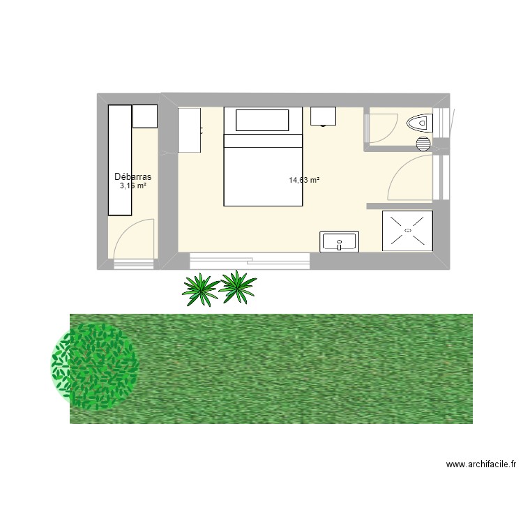 cafoutch option 3. Plan de 2 pièces et 18 m2