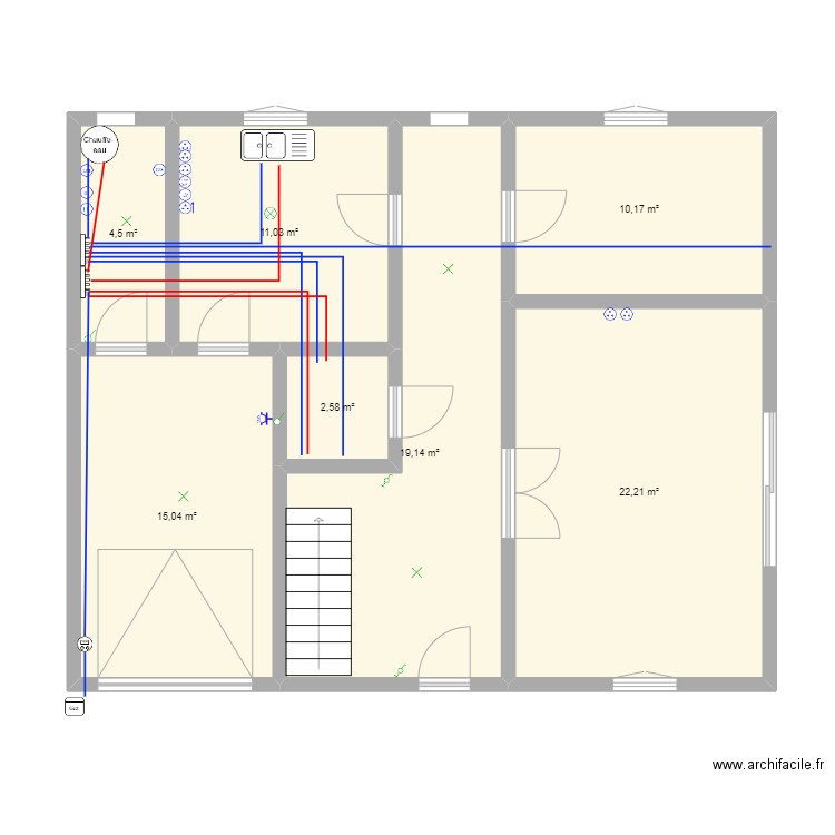 BLED RDC. Plan de 7 pièces et 85 m2