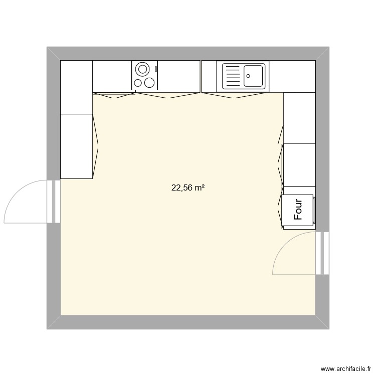 cuisine Malik. Plan de 1 pièce et 23 m2