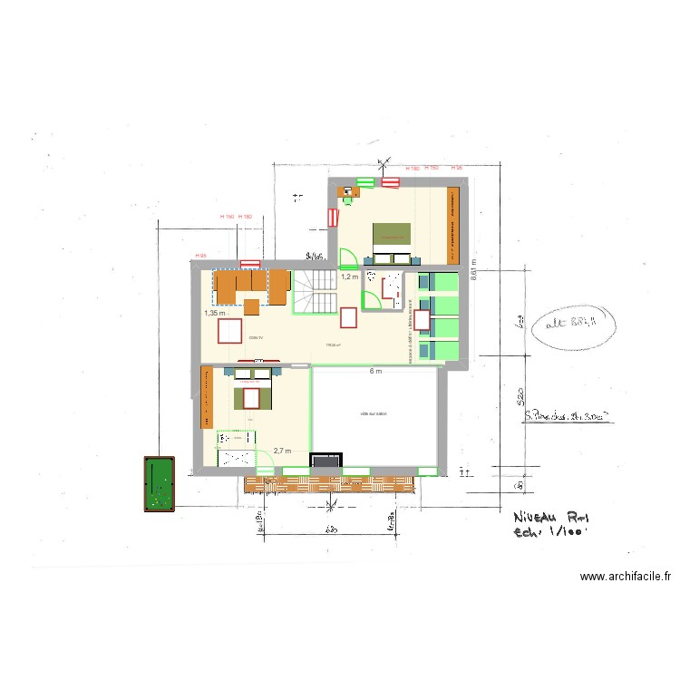 MEZZA SAMOENS + 2 CHAMBRES. Plan de 2 pièces et 124 m2