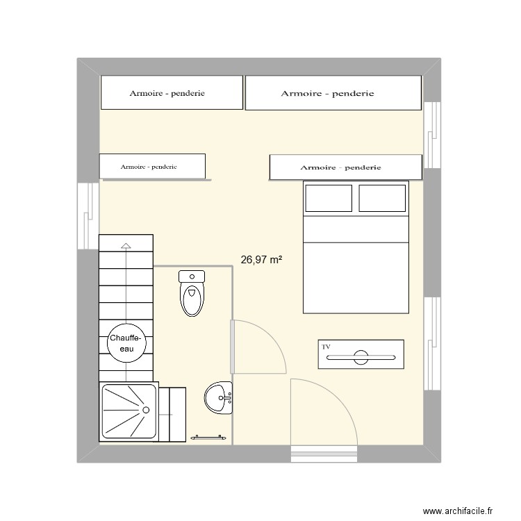 projet2. Plan de 1 pièce et 27 m2