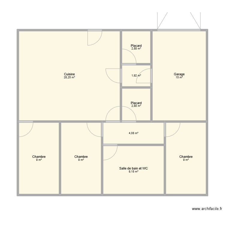 3ch 100m². Plan de 10 pièces et 91 m2