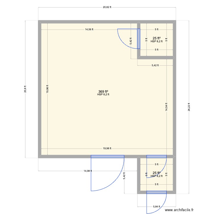 Baylor Army R&D. Plan de 3 pièces et 39 m2