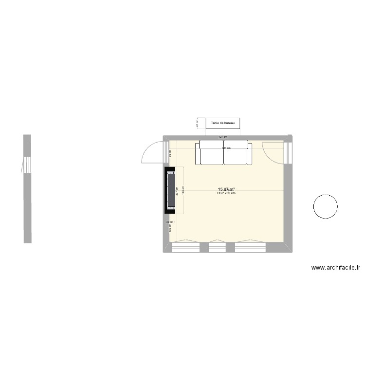 CUISINE IMPLANT 1. Plan de 1 pièce et 16 m2