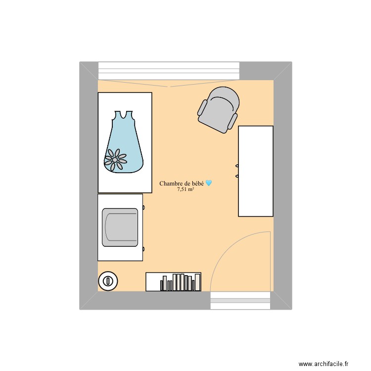 Chambre de bébé 1. Plan de 1 pièce et 8 m2