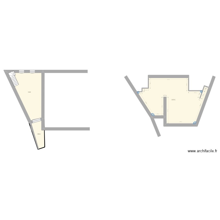 Joly - RDC. Plan de 3 pièces et 100 m2