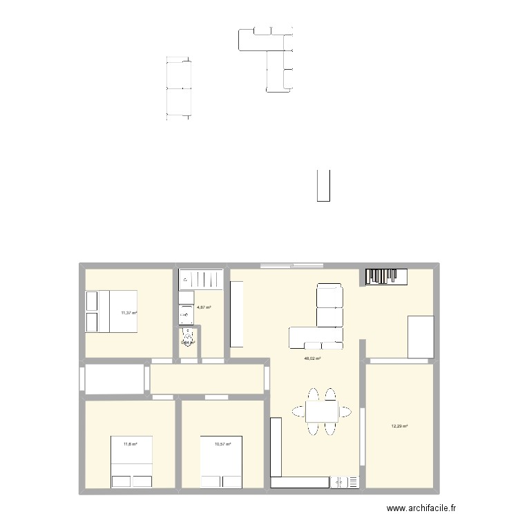 Renovation maison sinistre. Plan de 7 pièces et 100 m2