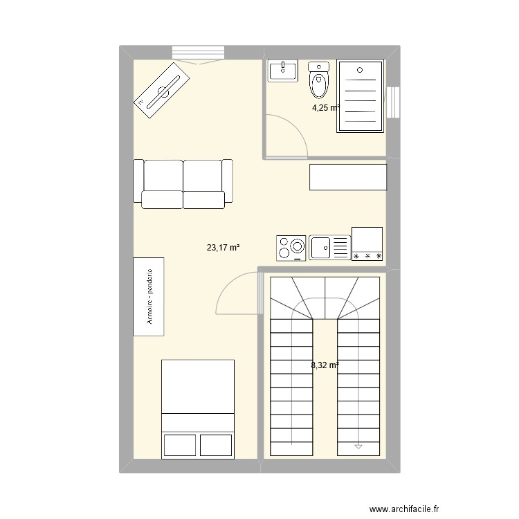 Etage 2. Plan de 3 pièces et 36 m2