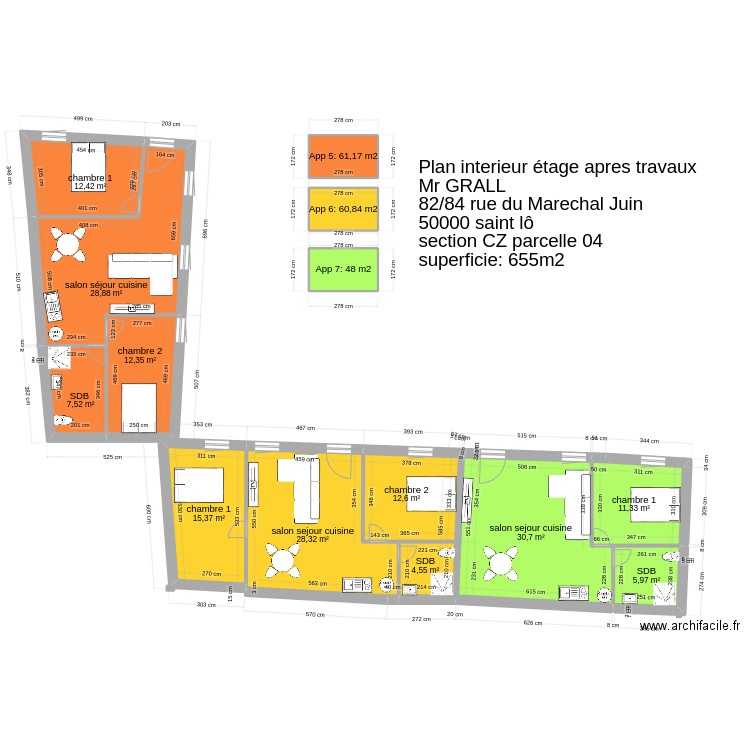 plan étage après travaux. Plan de 14 pièces et 184 m2