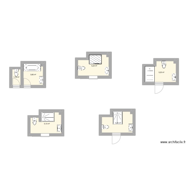 sdb. Plan de 6 pièces et 26 m2