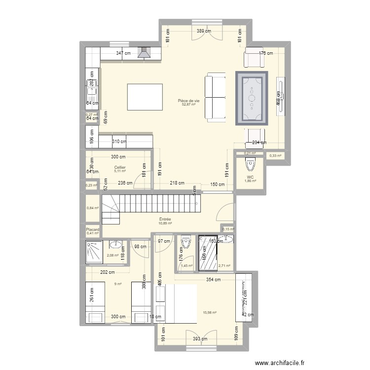 401 V5. Plan de 16 pièces et 104 m2