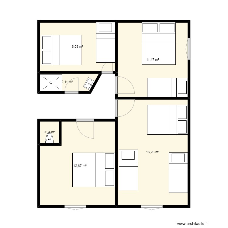 HLV. Plan de 6 pièces et 52 m2