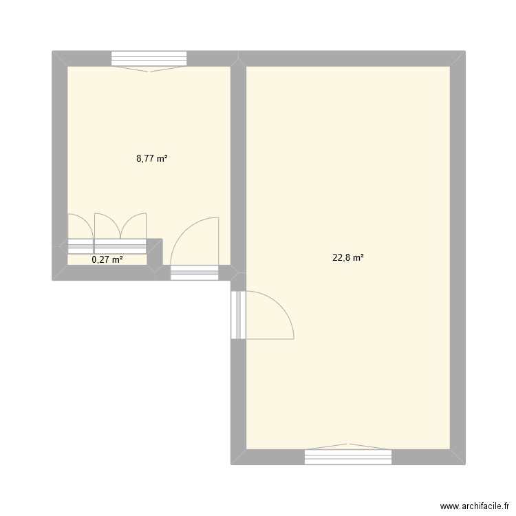 cuisine salon. Plan de 3 pièces et 32 m2