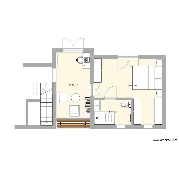 bureau. Plan de 3 pièces et 30 m2