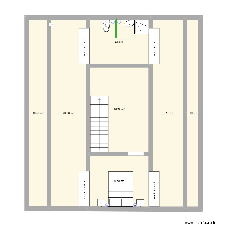 COmbles. Plan de 7 pièces et 90 m2