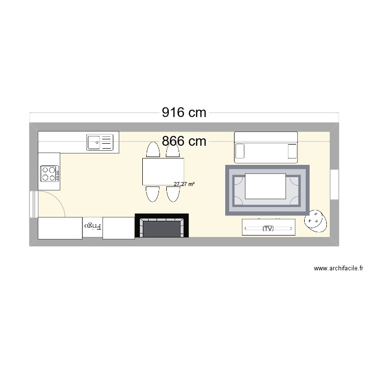 maisonette . Plan de 1 pièce et 27 m2