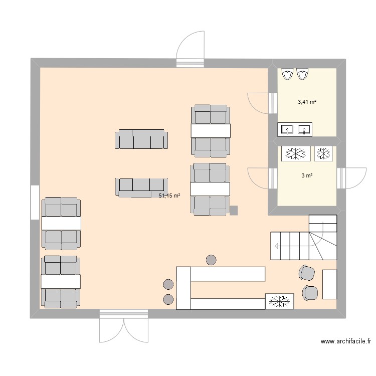 Hen House. Plan de 3 pièces et 58 m2