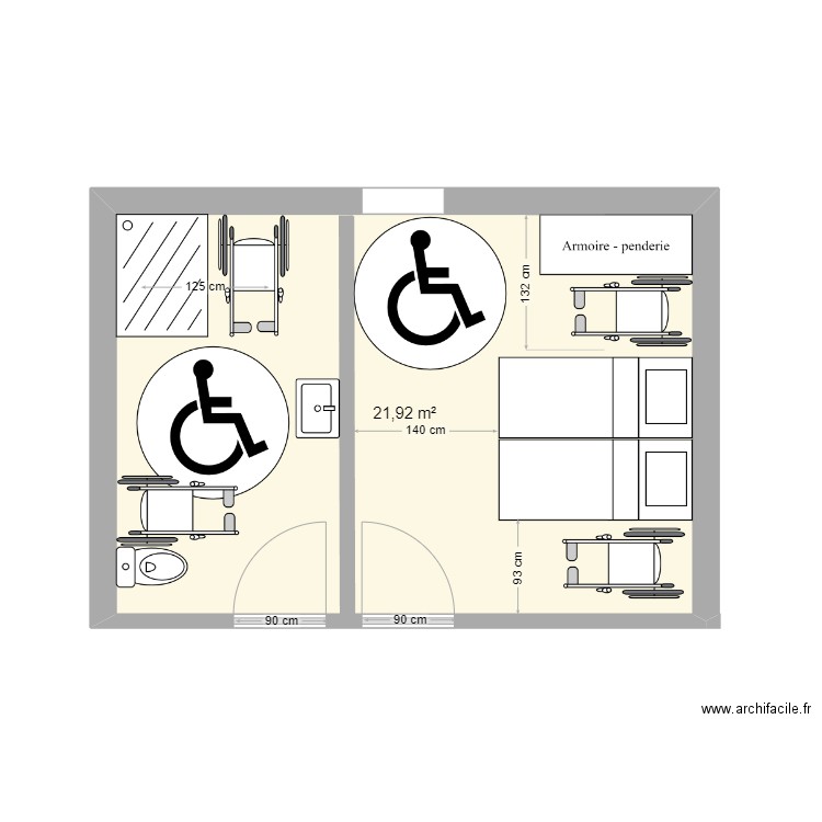 salle de douche - gite 2. Plan de 1 pièce et 22 m2