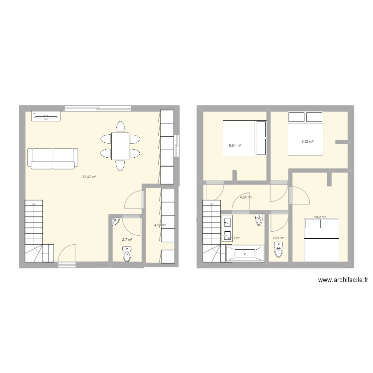 90 m² etage. Plan de 9 pièces et 86 m2