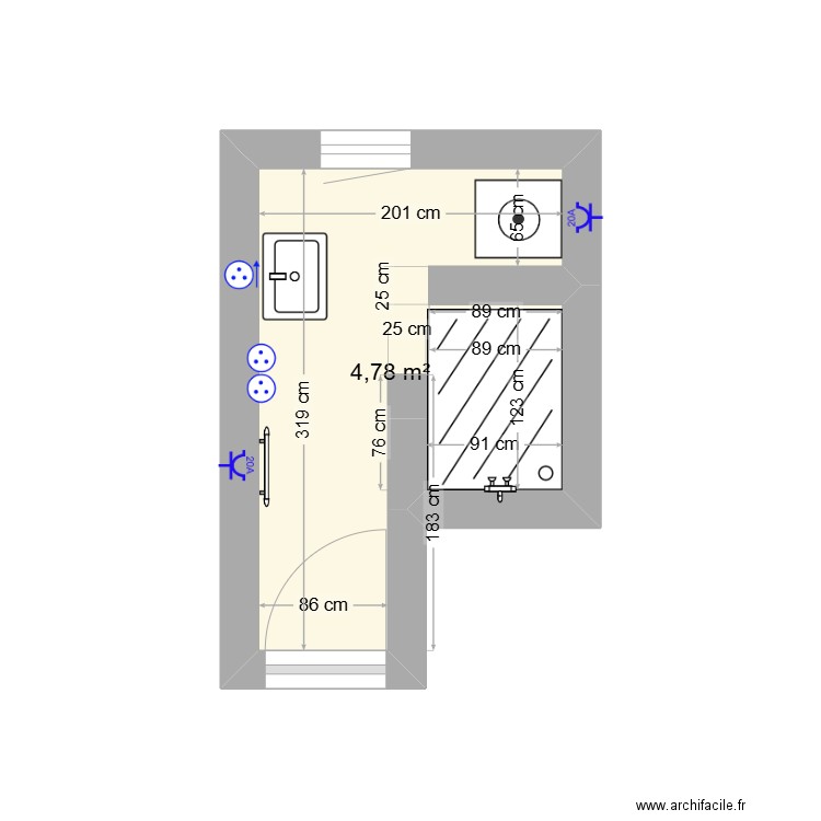 salle de bain 3. Plan de 1 pièce et 5 m2