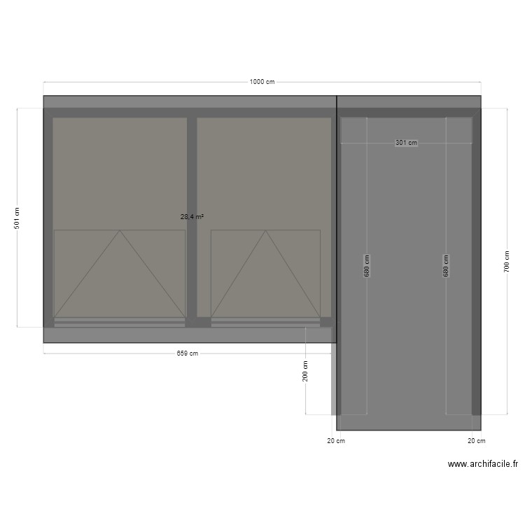 garage. Plan de 1 pièce et 28 m2