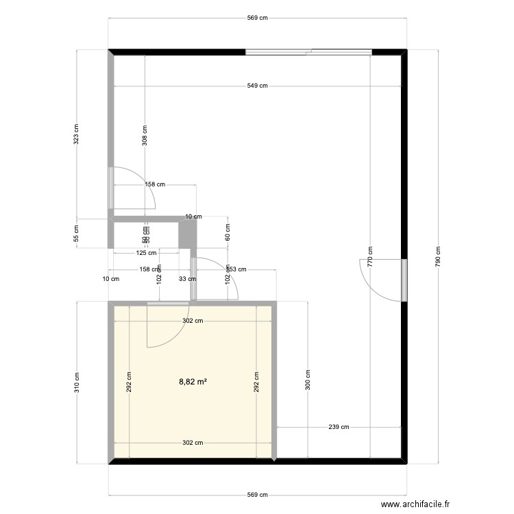 Bureau 2. Plan de 1 pièce et 9 m2