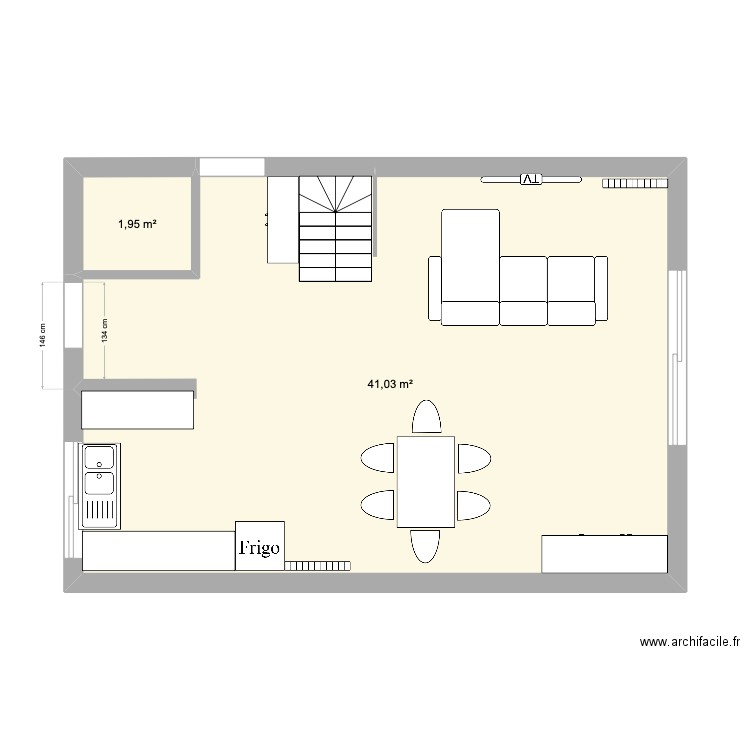 Maison. Plan de 2 pièces et 43 m2