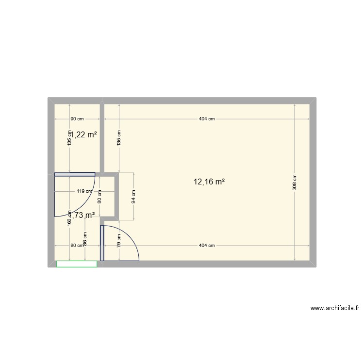 extension 2. Plan de 3 pièces et 15 m2