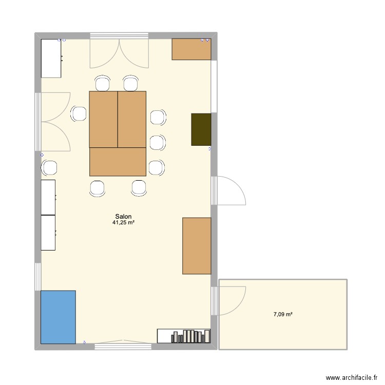 multifunktionraum de base. Plan de 2 pièces et 48 m2